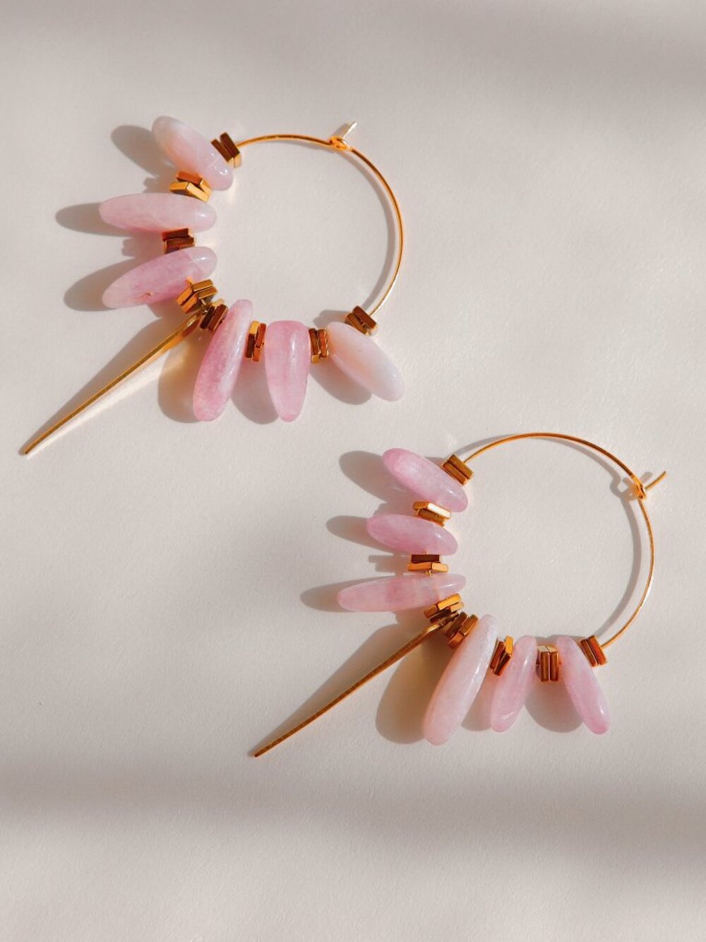 Kunzite Dagger Hoop Earrings| Raw Brass